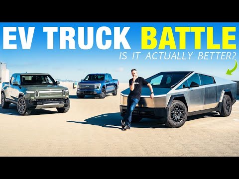 Tesla Cybertruck vs. Rivian R1T vs. Ford F-150 Lightning! | Electric Pickup Truck Comparison