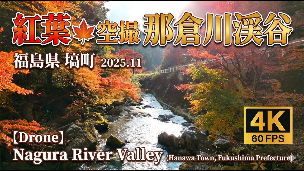 紅葉🍁4K【空撮】那倉川渓谷（福島県 塙町）2025.11 [Drone] Nagura River Valley（Hanawa Town, Fukushima Prefecture）