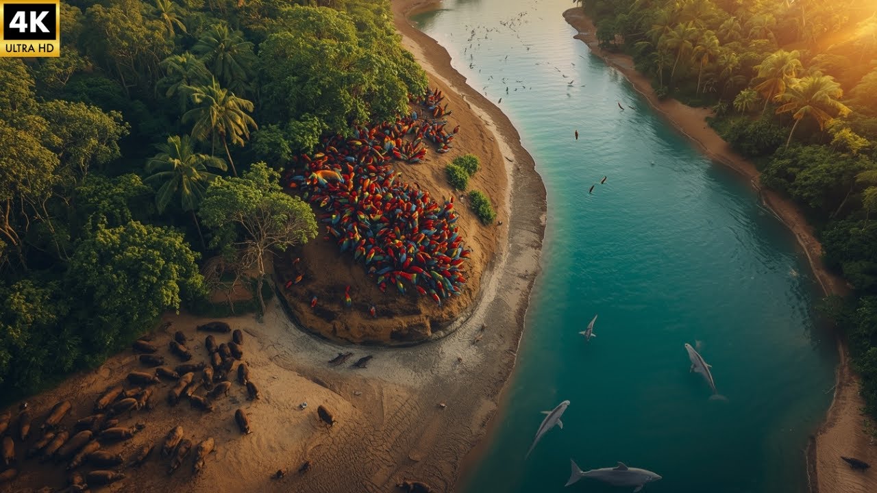 Amazon Rainforest Walk: Clay Lick Macaws | Morning Canopy (ASMR | 4K)
