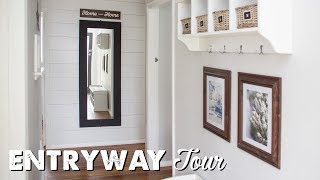 Revealing our newly decorated entryway and back hallway with lots of DIY touches including a shiplap style wall made with 