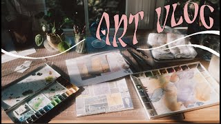 ART VLOG:  relaxing day of painting, sketching &amp; new home goods 🥛 (no music)