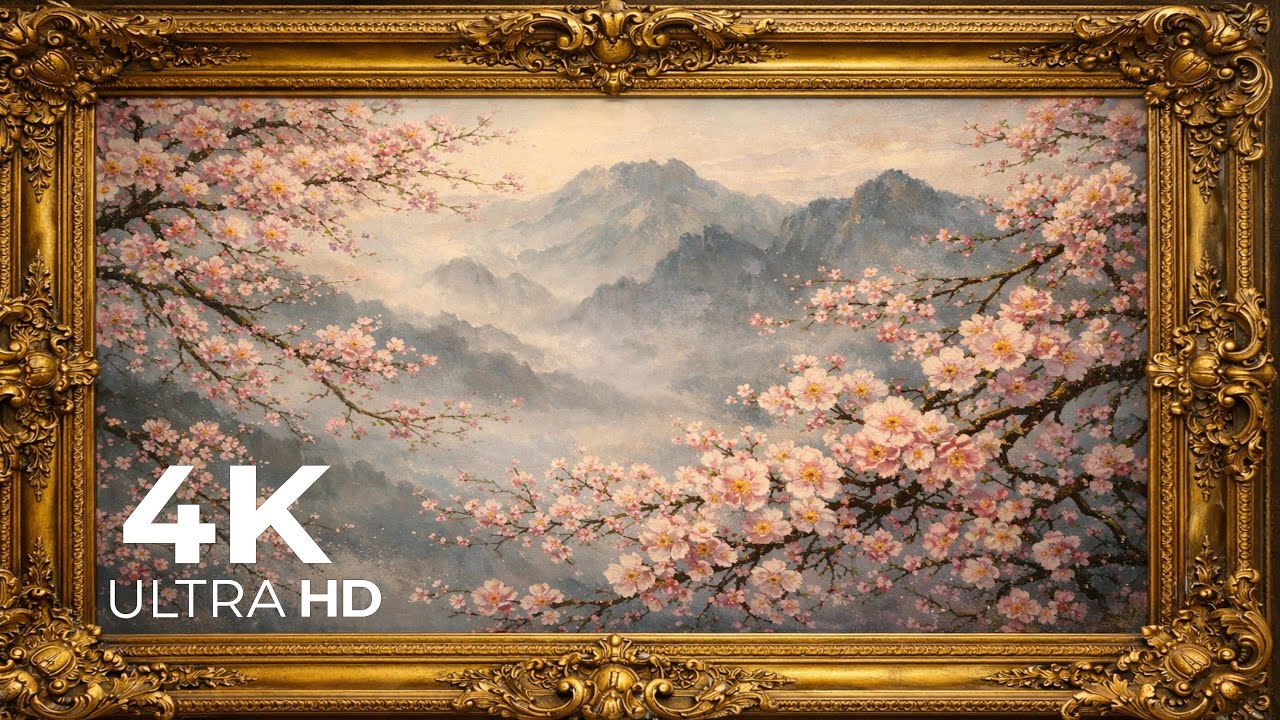 4 K Cherry Blossom Serenity | Relaxing Mountain Wallpaper for TV