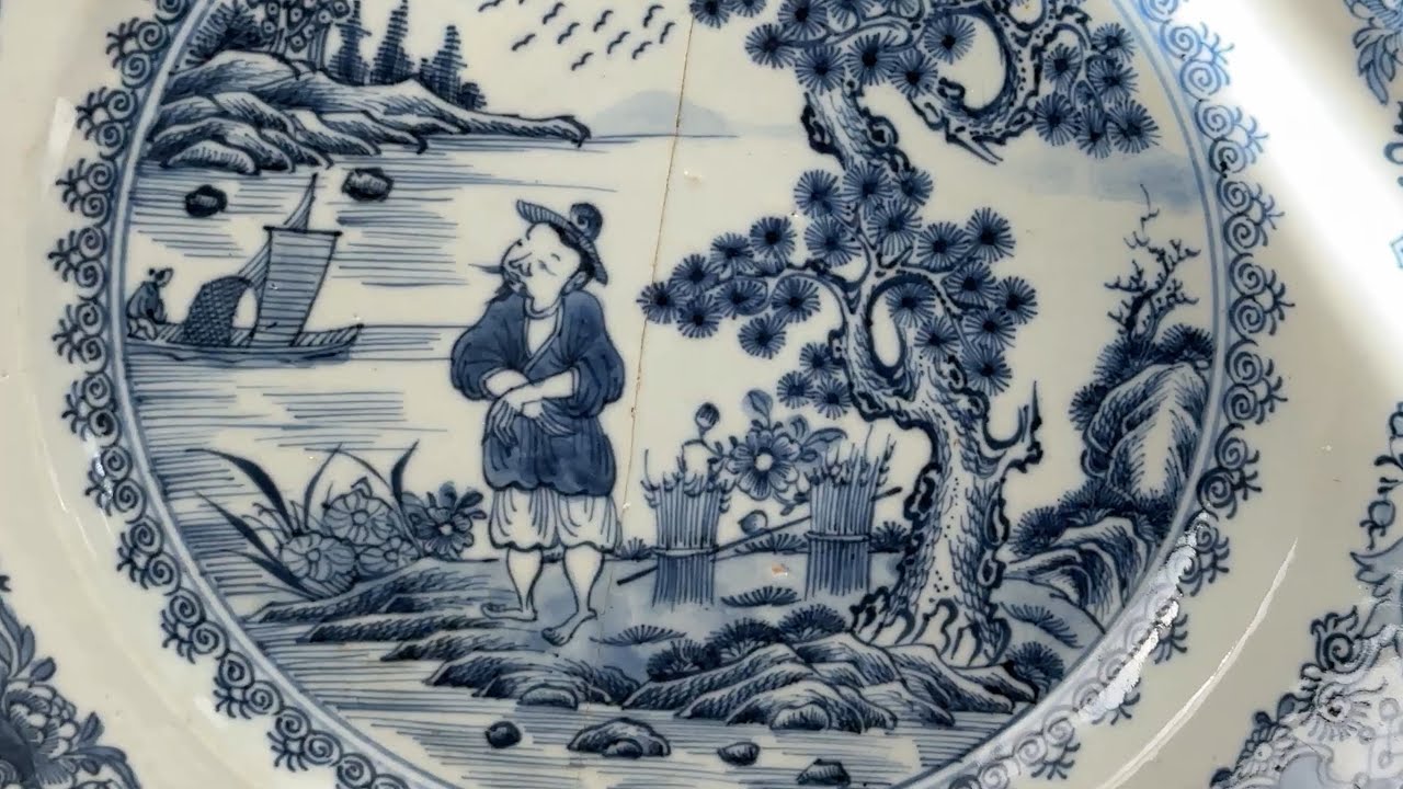 海外捡漏14 外销瓷清乾隆青花人物纹盘渔夫樵夫图'渔樵耕读' - YouTube