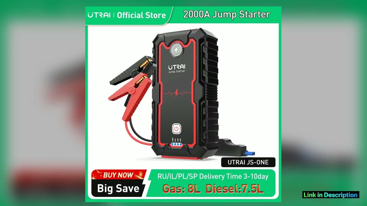 UTRAI Power Bank 2000A Jump Starter Portable Charger Car Booster 12V Auto Starting Device