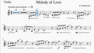 Melody of Love for Violin and Piano. Engelmann. Slow Practice Video Accompaniment Sheet Music Score