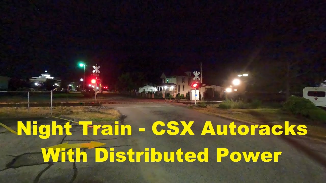 Night Train - CSX Autoracks with Plenty of Horn and Drawbar Sounds - One Pulling, Two Mid-Train
