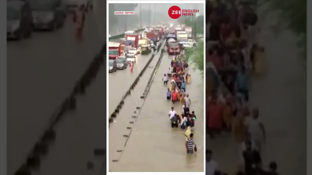 Heavy rains flood Delhi-Gurugram expressway causing commuters walk in knee-deep water 
