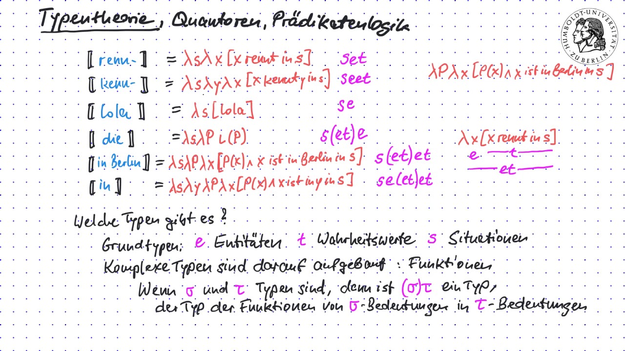 Satzsemantik 06: Semantische Typen, Quantoren, Prädikatenlogik - YouTube