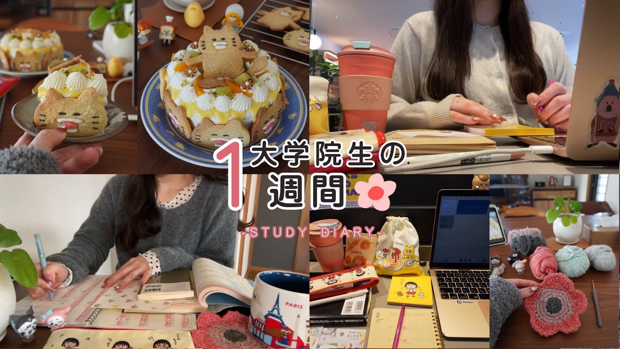STUDY VLOG🧶勉強して働いてお菓子作る日常| 大学院生の週末| 試験勉強 | 推しケーキ🐱