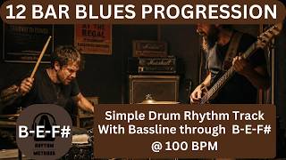 Drum Rhythm Backing Track , With Bass line. 12  Bar Blues progression in the Key Of B  @ 100  BPM