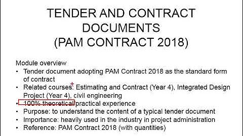 0  Module overview: Tender and Contract Documents (PAM Contract 2018)