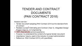0 Module overview: Tender and Contract Documents (PAM Contract 2018)