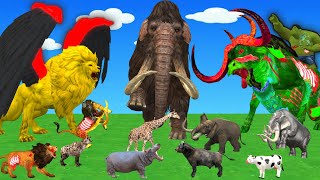 20 mammoths, elephants, and cows vs. lion and wolf zombies; mammoths lead a cow rescue. screenshot 5