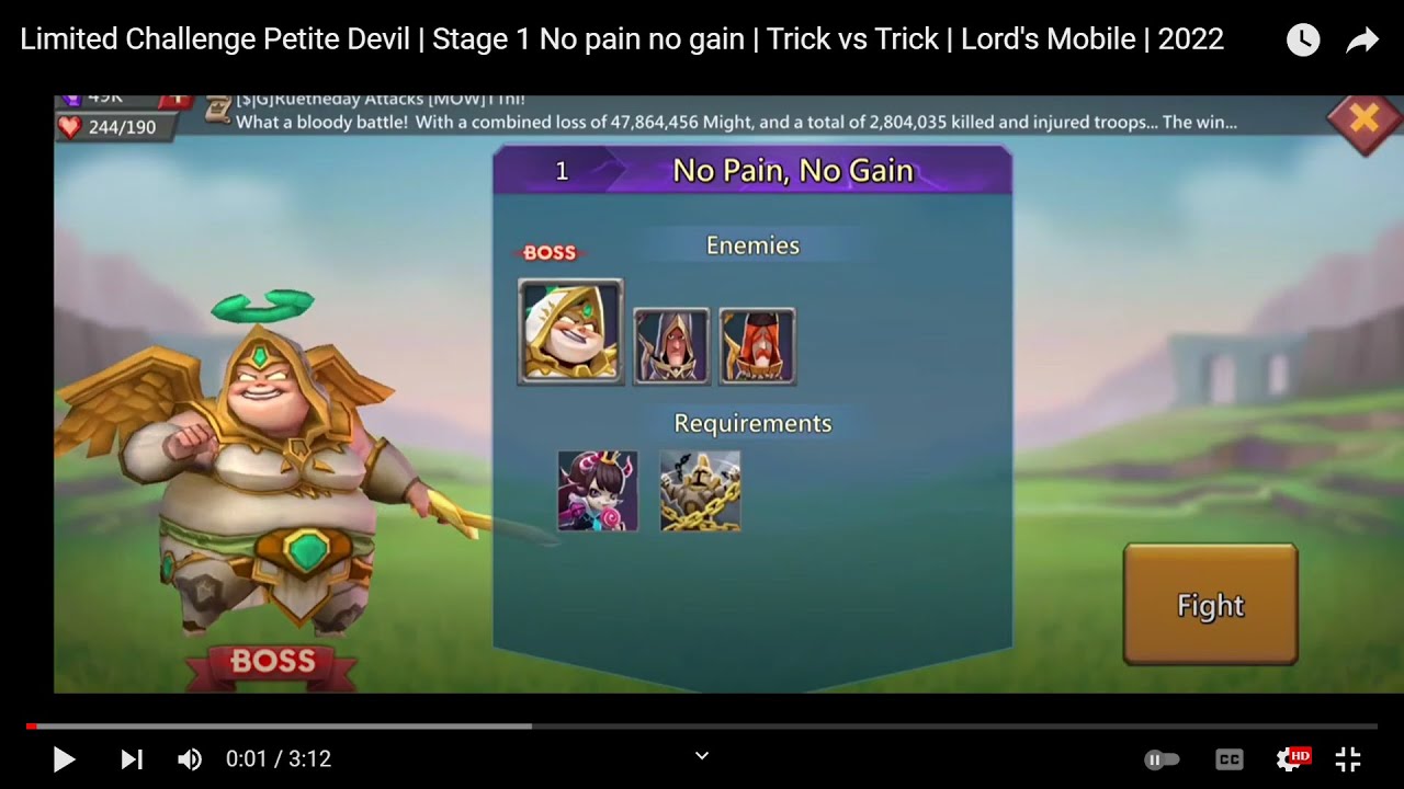 Limited Challenge Petite Devil | Stage 1 No pain no gain | Trick vs Trick | Lord's Mobile | 2022