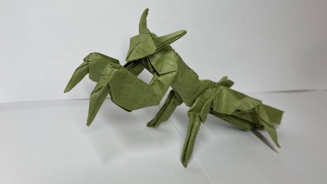 一枚の折り紙で作る カマキリPart.2】【解説付き】origami mantis Part