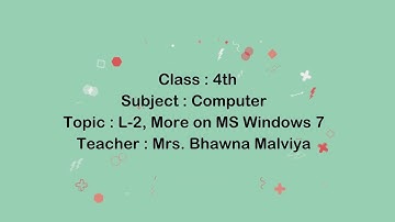Class 4 | Computer | L-2, More on MS Windows 7 |  Mrs. Bhawna Malviya