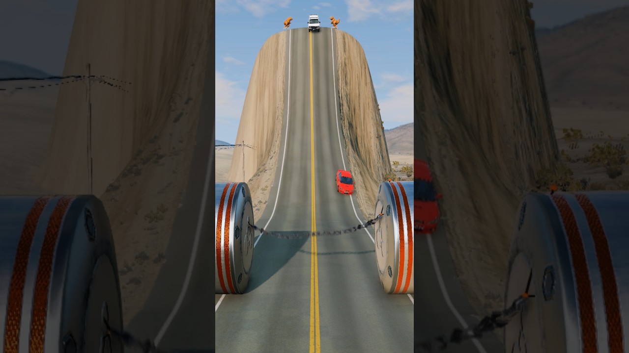 mixed Car & Ambulance Van vs Chained Hydraulic - BeamNG.Drive