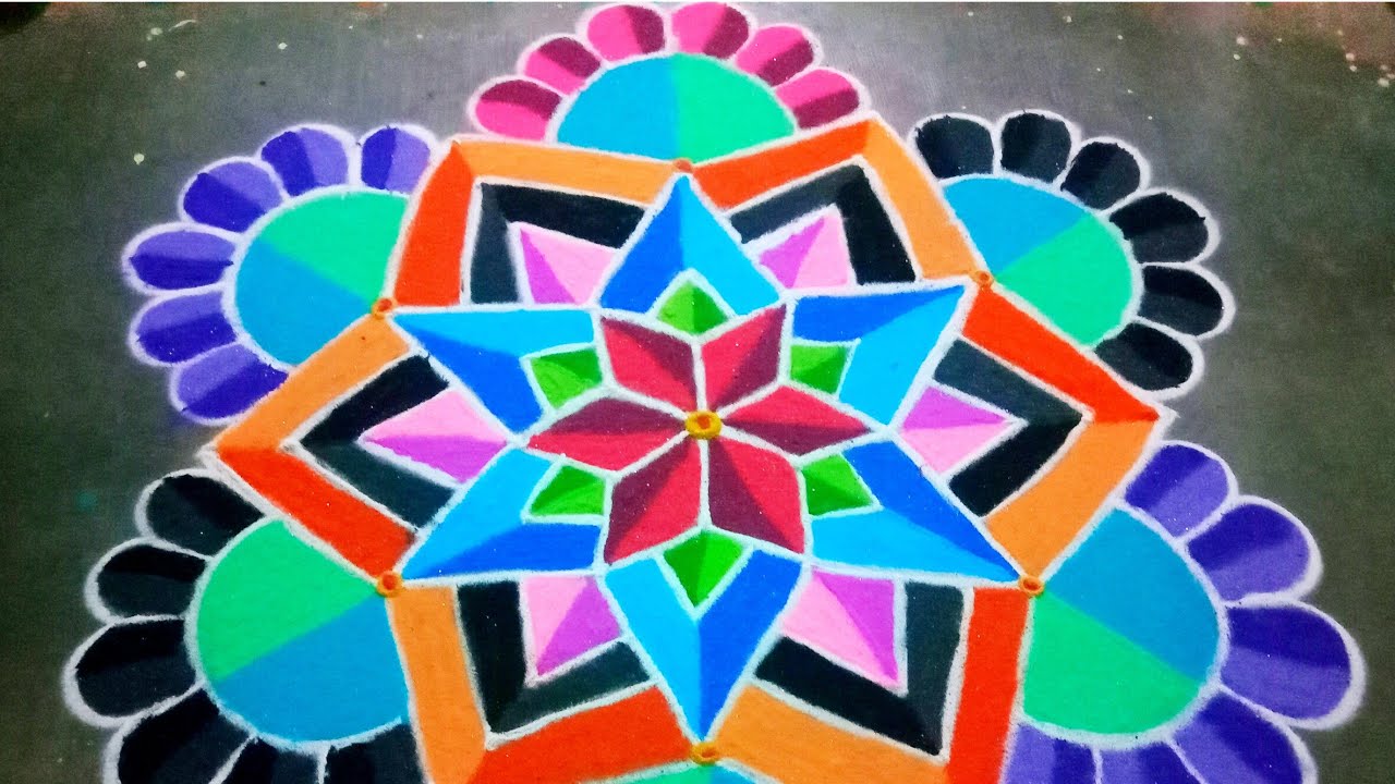 Beautiful 3D design rangoli/diamond design kolam/double shading colour# ...