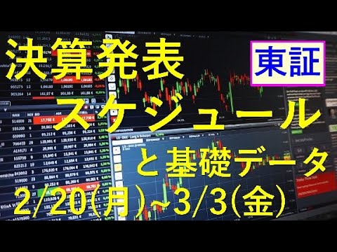 決算発表スケジュール２週間分（２／２０ー３／３）２７社カレンダー。