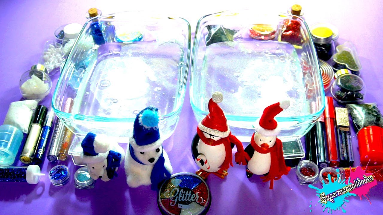 Mezclando Oso Polar VS Pingüino en Slime transparente - Supermanualidades