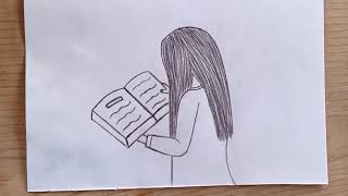 رسم سهل/ تعليم رسم بنت تقرأ كتاب خطوة بخطوة للمبتدئين/رسم / رسم بنات