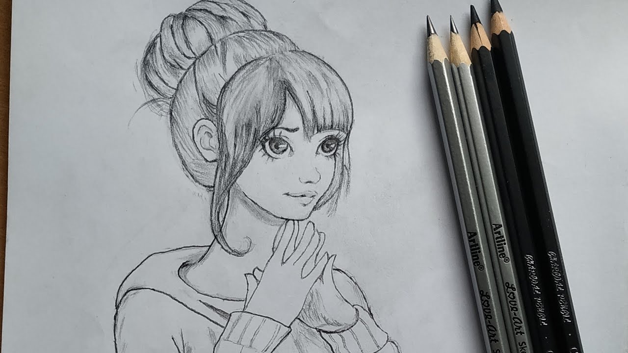 Cartoon Girl Pencil Sketch How To Draw Anime Girl Drawing Hair Drawing Ll Step By Step Youtube