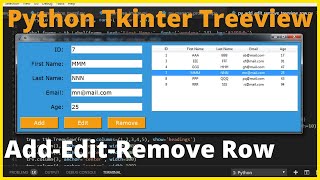 Python  How to Add a Row to Treeview From Entries + Delete and Edit Items in TreeView Tkinter