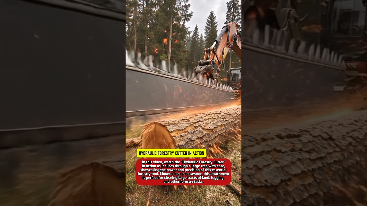 Hydraulic Forestry Cutter in Action | Powerful Tree Cutting with Excavator Attachment.