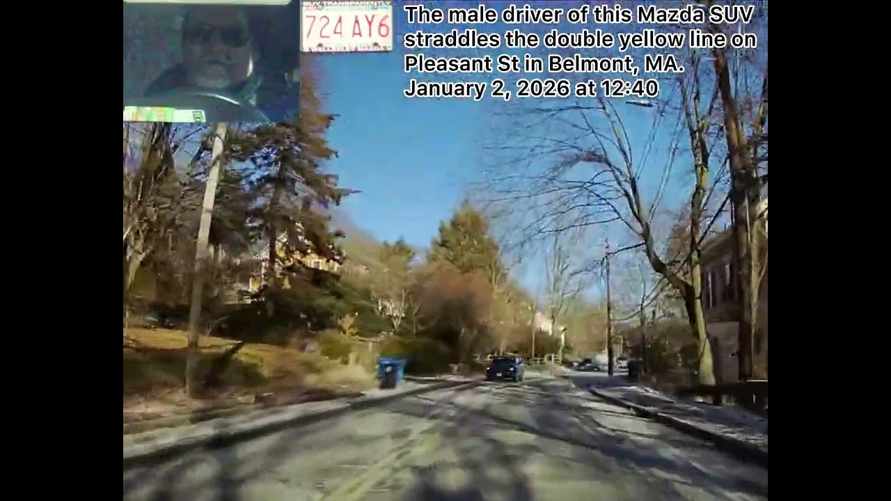 724AY6 Driver of Mazda SUV Straddles Double Yellow Line in Belmont MA