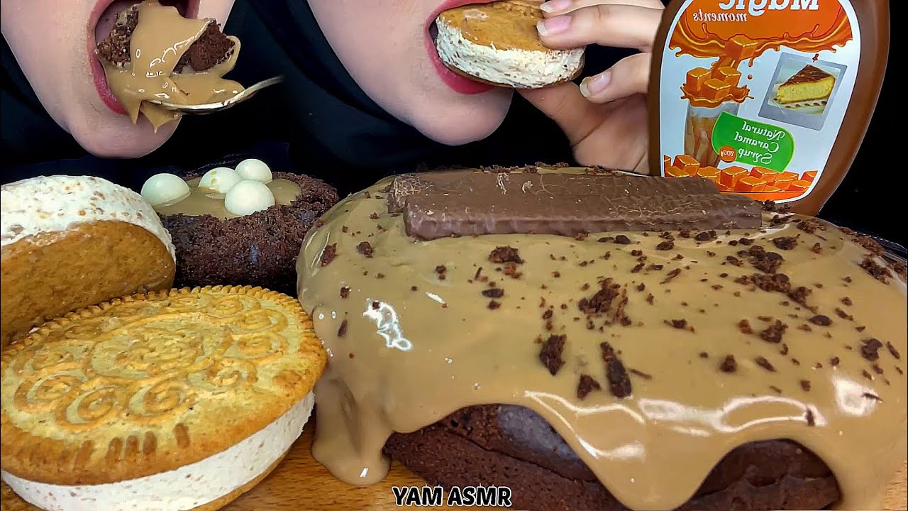 ASMR CARAMEL DESSERTS PARTY/LAVA CAKE, ICE CREAM MUKBANG/캐러멜 용암 케이크/キャラメル溶岩ケーキ/焦糖熔岩蛋糕