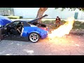 MAKING MY 350z SHOOT HUGE FLAMES & CATCHES ON FIRE (AUDIO WARNING - LOUD)