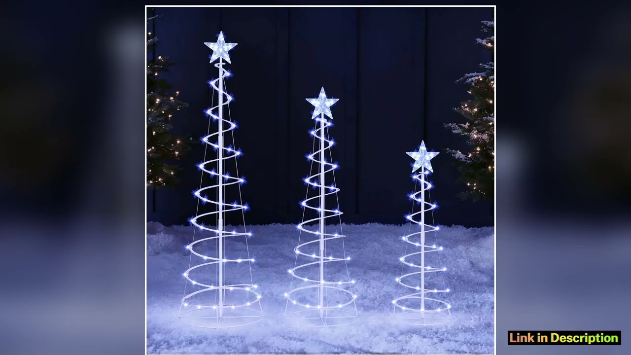 JOYFY 3 Pack Spiral Christmas Tree Light 218 LED Lighted Tree with Star Topper Stakes for