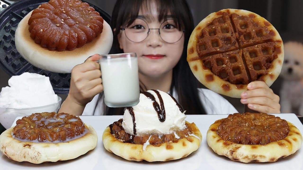 Медовое печенье, приготовленное в вафельнице🥮Mukbang ASMR