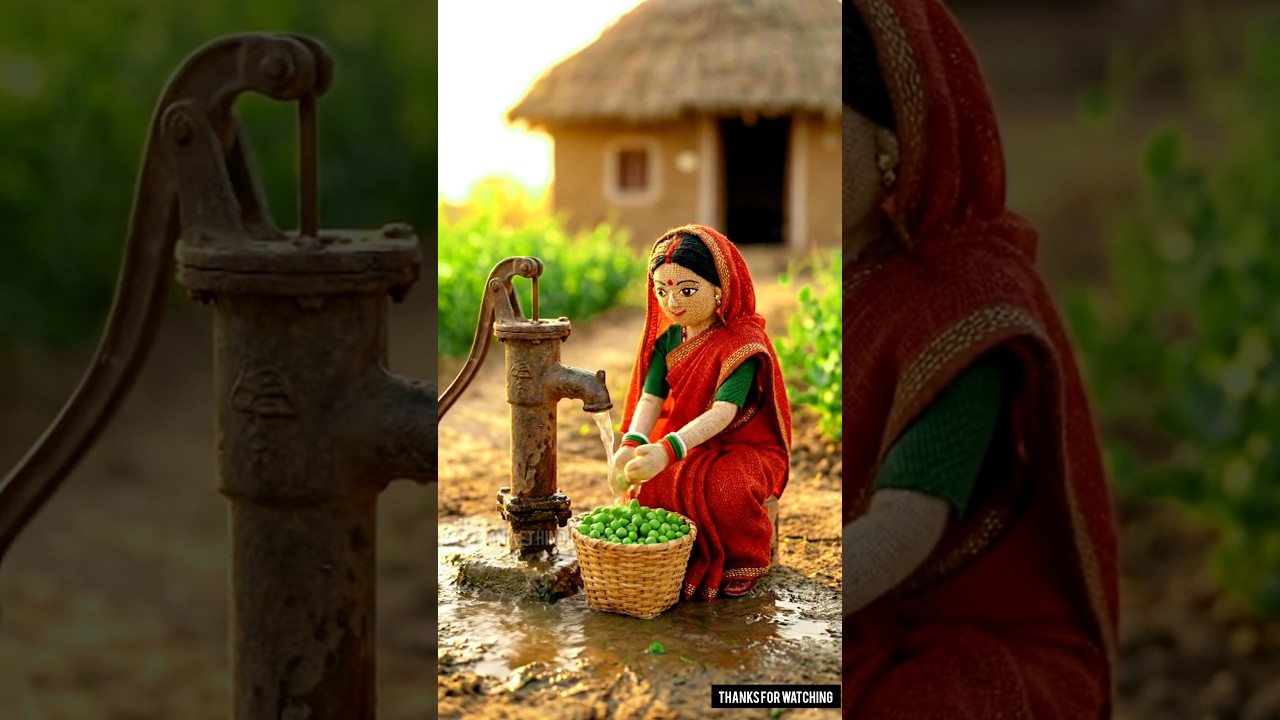 Mini Doll Village Life – Handpump Pe Matar Dhote Hue | Miniature ASMR 