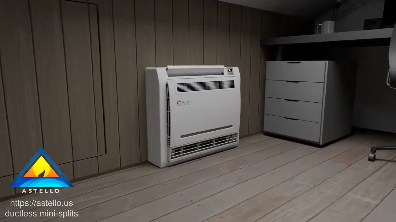 Senville floor mounted ductless mini split for limited space like attic room.