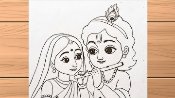 Radha and Krishna simple pencil outline drawing step by step‎⁨| cute radha krishna drawing| chitra 