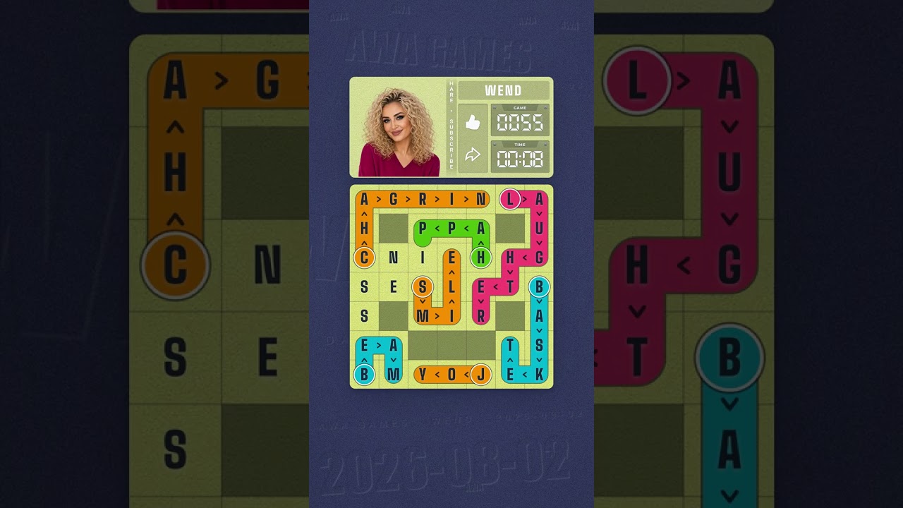 LinkedIn Wend #55 solved board for August 2, 2026, 7x7 grid