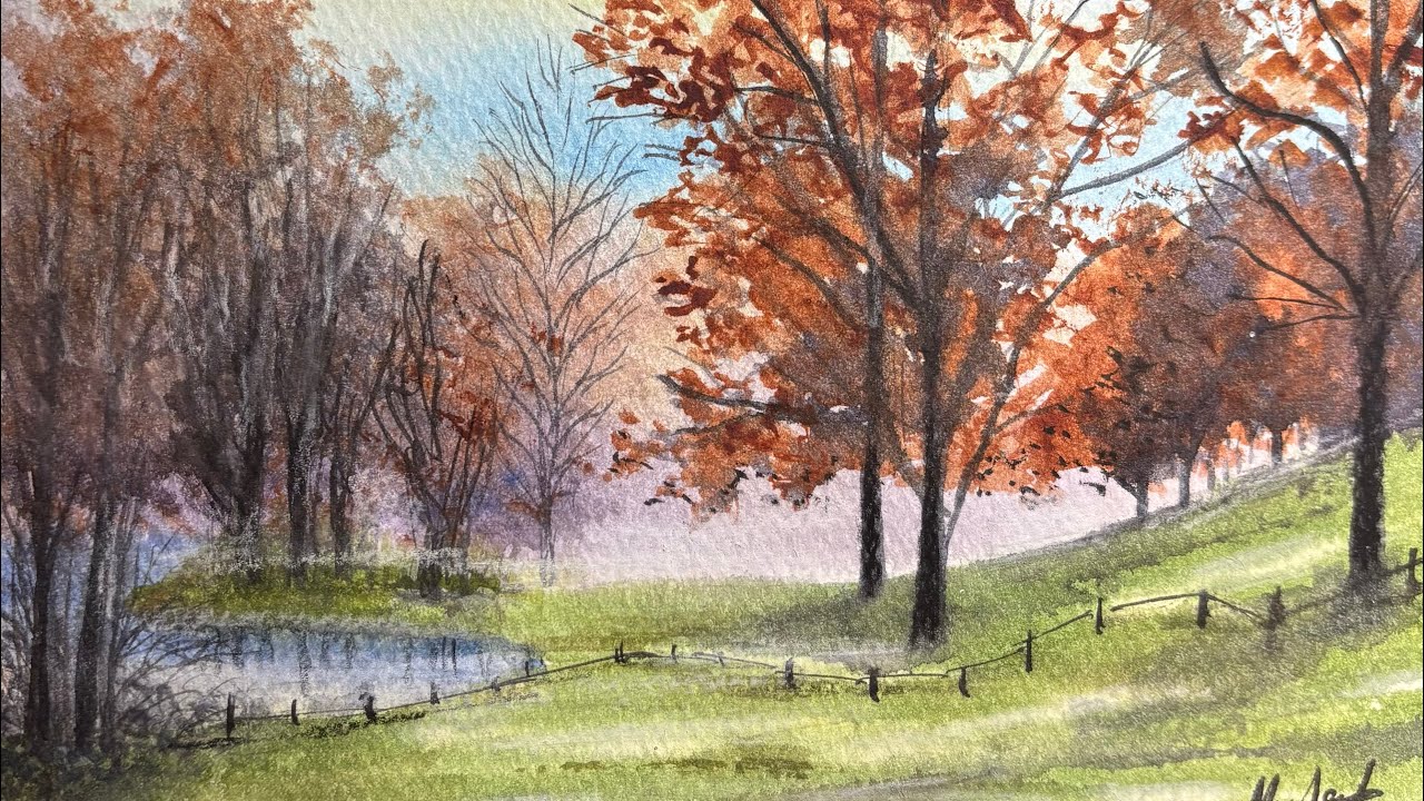 Soft Autumn Landscape - Watercolor Painting Process (Relaxing)