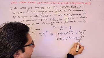 An ideal gas initially at 0 C temperature, is compressed suddenly to one fourth of its volume. If...