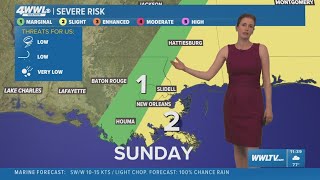 New Orleans Weather Impact: Severe threat for storms Sunday, Chilly Monday