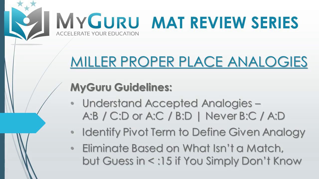 MyGuru Tutoring - Miller Analogies Test (MAT) Place Analogy Process