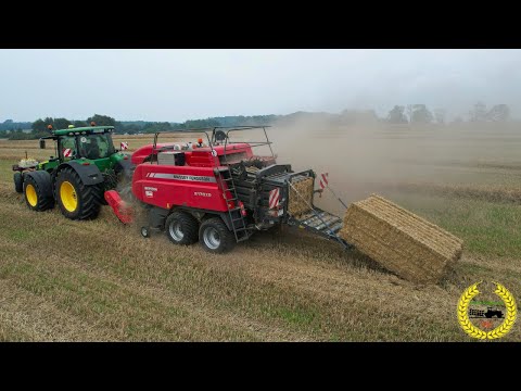 Stroh Pressen | John Deere 8370 | Massey Ferguson 2170 XD | Stroh häckseln | Vorbauhäcksler