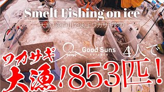 【氷上ワカサギ釣り】茨戸川4人で大漁！853匹！