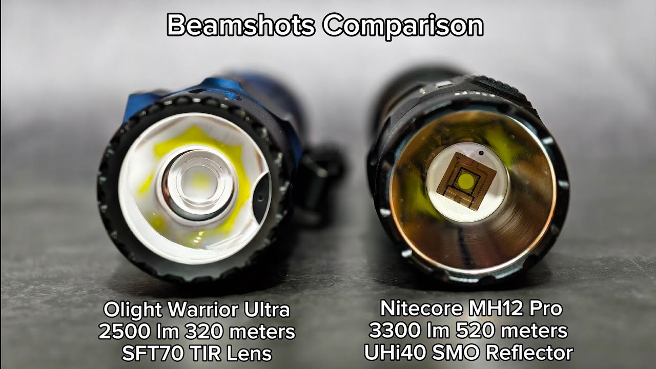 Beamshots Comparison - Olight Warrior Ultra vs Nitecore MH12 Pro Test Range: 25m - 200m