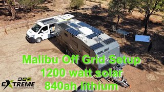 malibu 1200watt solar 840ah off grid lithium setup, runs the air conditioner, microwave and more..