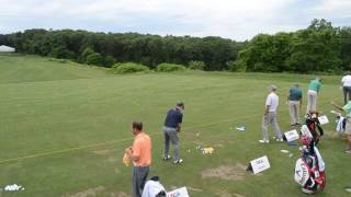 Tom Watson warming up on the range, 2017 US Senior Open, Tuesday