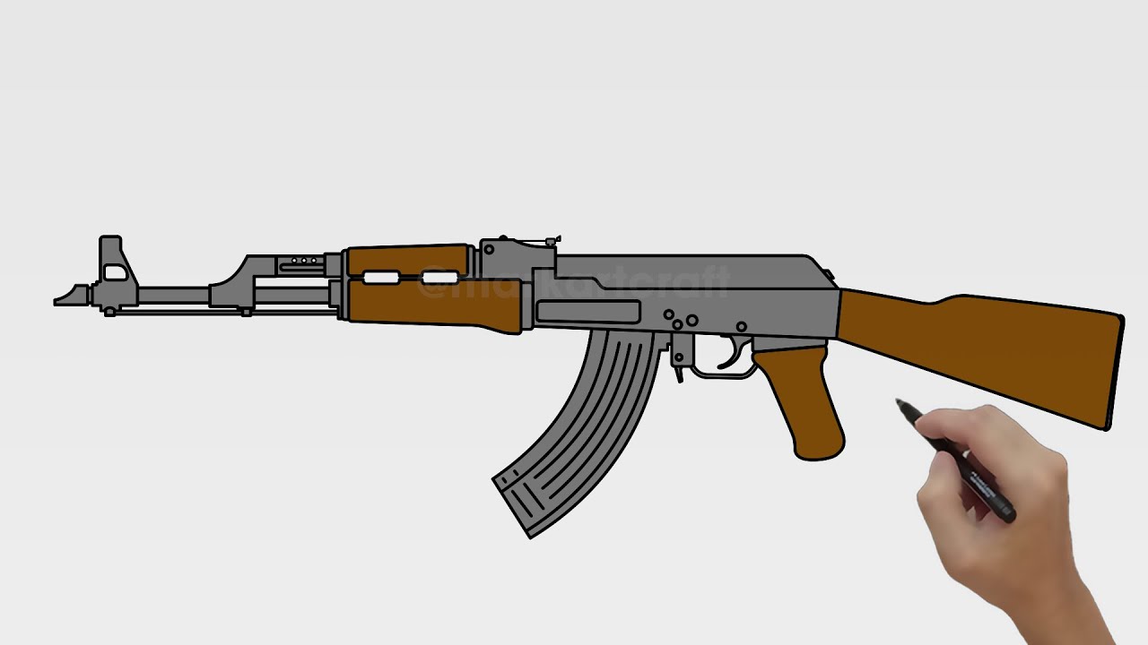 HOW TO DRAW AK-47 ASSAULT RIFLE