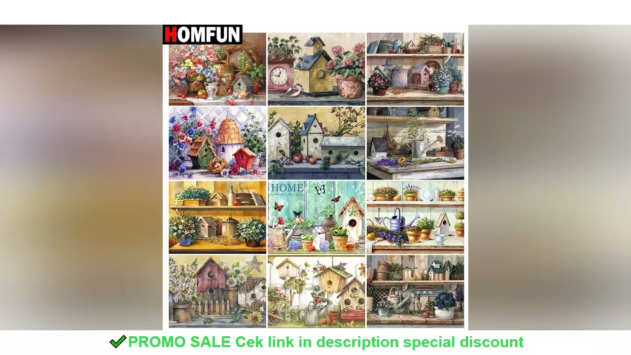 HOMFUN 5D Diy Diamond Painting Cross Stitch "Bird flower house scenery" Home Decor Full Rhinestones