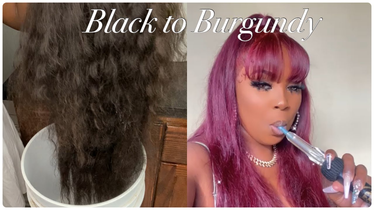BLACK TO BURGUNDY USING THE BLEACH BATH METHOD INSTALL & STYLE YouTube