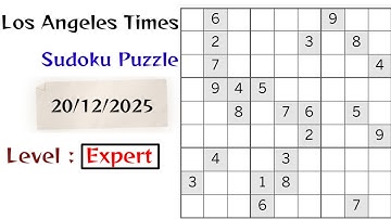 Sudoku solution – Los Angeles Times 20 December 2025 Expert Level | sudoku khelne ka tarika #sudoku